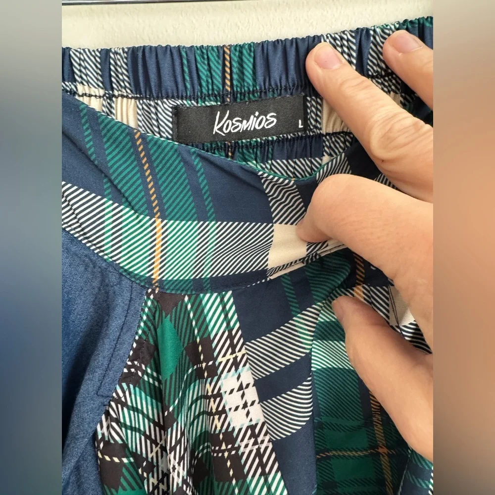 Kosmios Mixed Media Plaid & Denim Maxi Skirt large boho Lagenlook - Picture 4 of 8